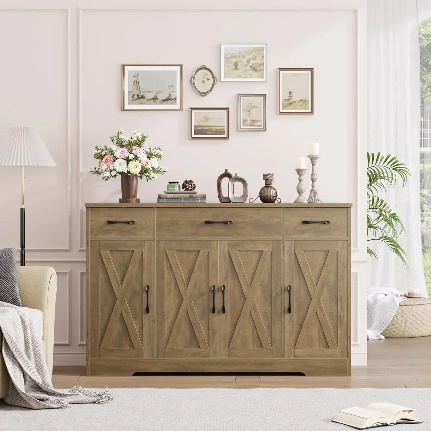 Sideboard with drawers large 55-inch sideboard modern farmhouse wood kitchen dining table wourant