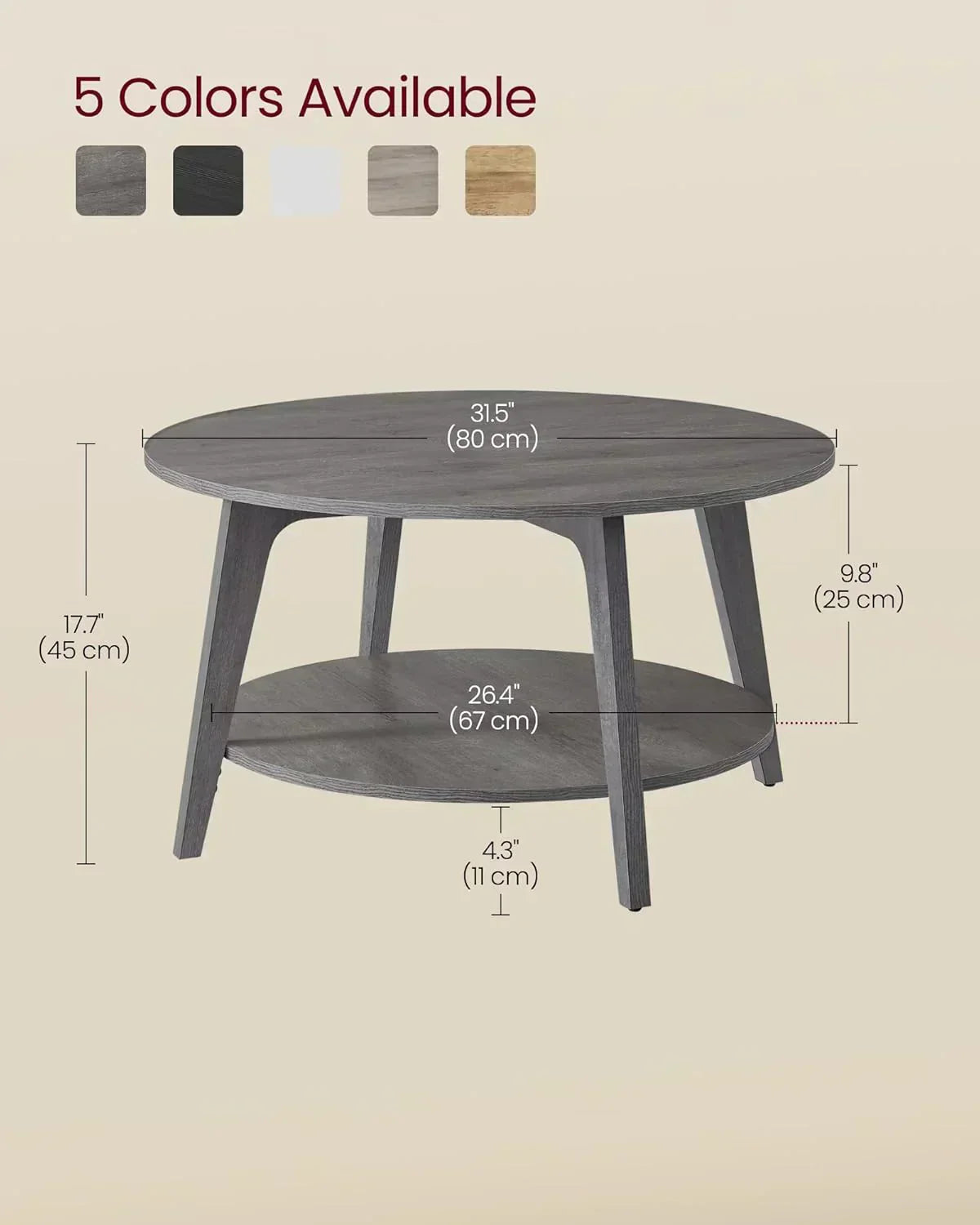 VASAGLE Round Coffee Table 2 Tier Coffee Table with Storage for Living Room 31.5 x 17.7 Inches wourant