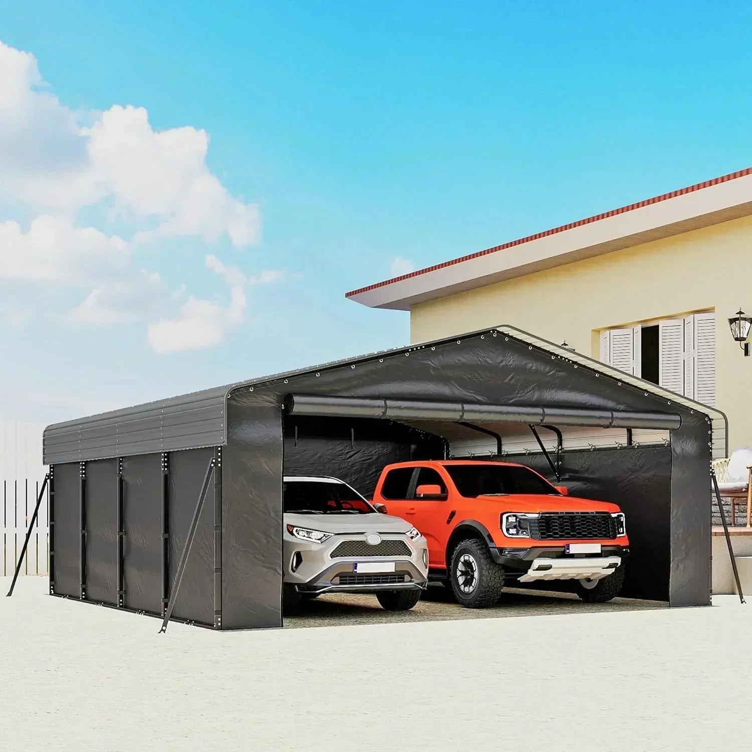 10'x15' Heavy Duty Metal Carport Outdoor Garage Car Shelter Shade with Heavier Frame wourant