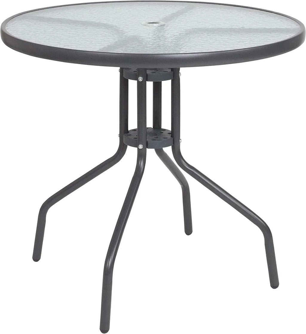 EMMA + OLIVER 6 Piece Brown Patio Garden Set with Umbrella Table Set of 4 Folding Chairs wourant