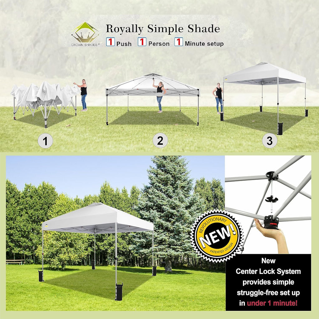 10x10 Pop-Up Awning One-Click Installation Beach Tent Outdoor Sunshade Silver Coated Top wourant
