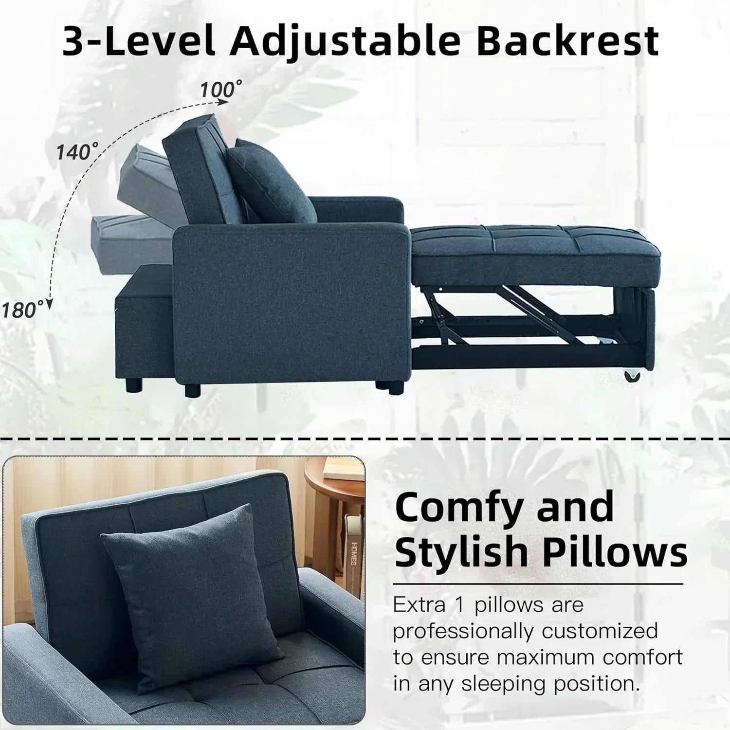 Sofa Bed Chair Convertible Sleeper Sofa with Pull-Out Bed wourant