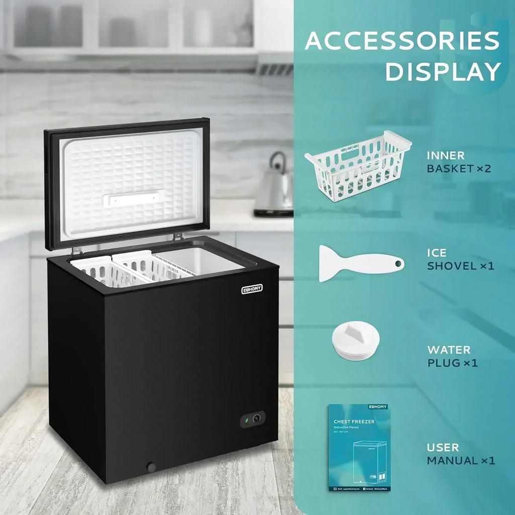 EUHOMY 3.5 Cu.Ft Chest Freezer with Removable Basket Small Deep Freezer Adjustable 7 Thermostat wourant