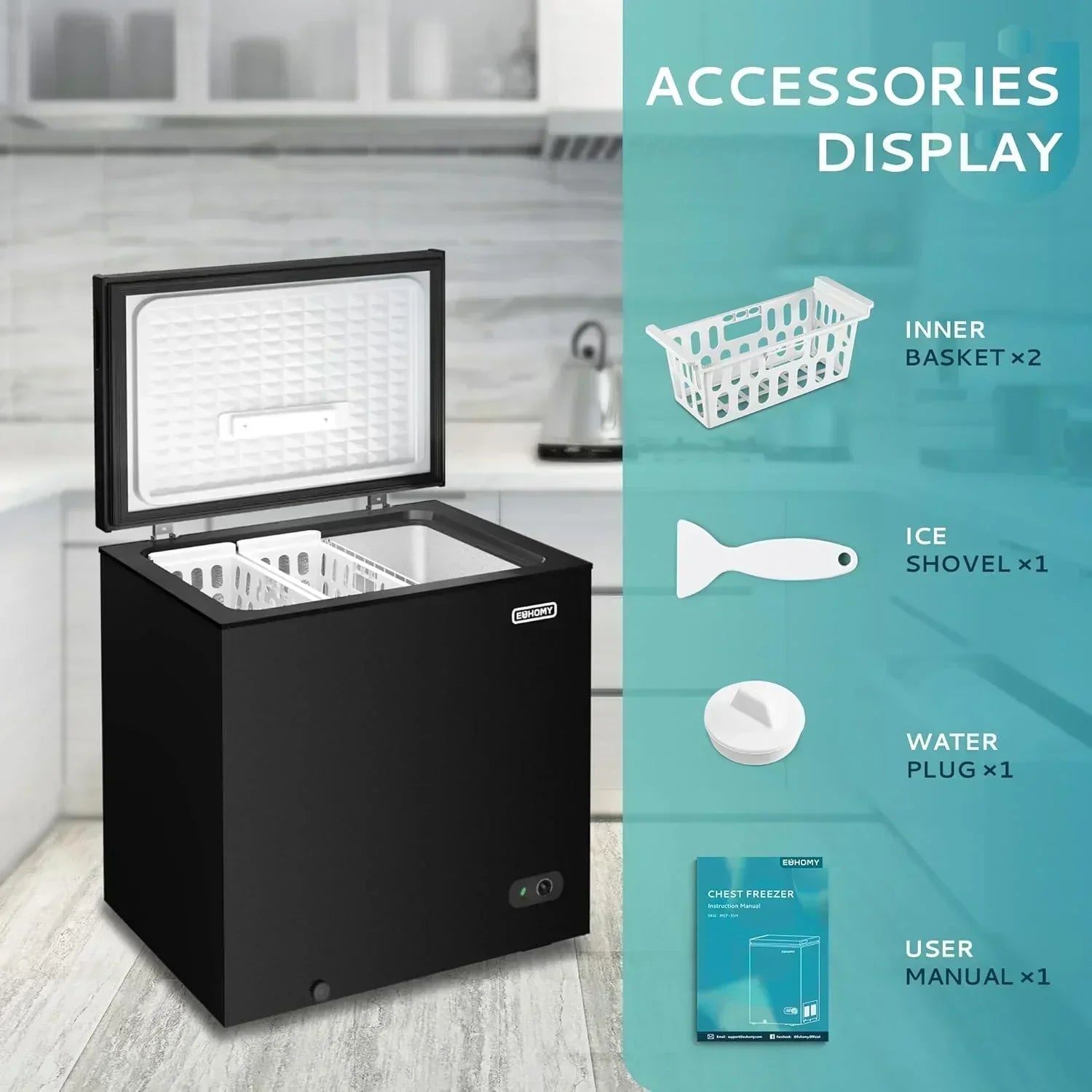 EUHOMY 3.5 Cu.Ft Chest Freezer with Removable Basket Small Deep Freezer Adjustable 7 Thermostat wourant