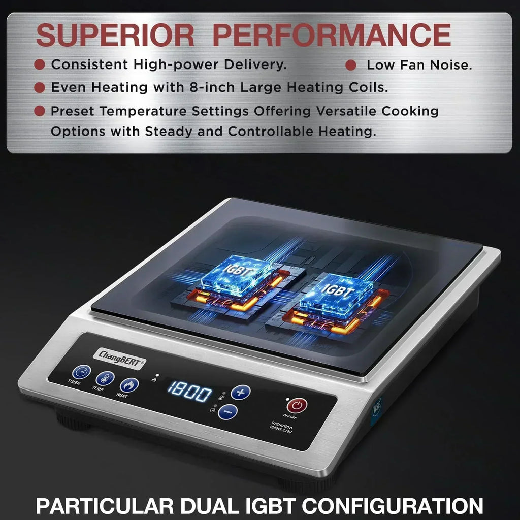 Induction Cooktop Portable Cooker with 8-inch Heating Coil Stainless Steel Countertop Burner wourant