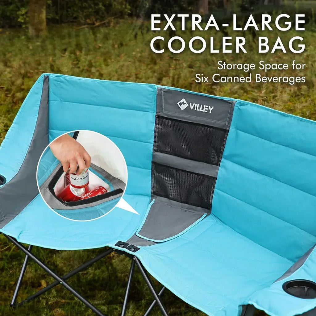 Double camping chair extra wide love seat heavy duty padded camping sofa portable folding chair wourant