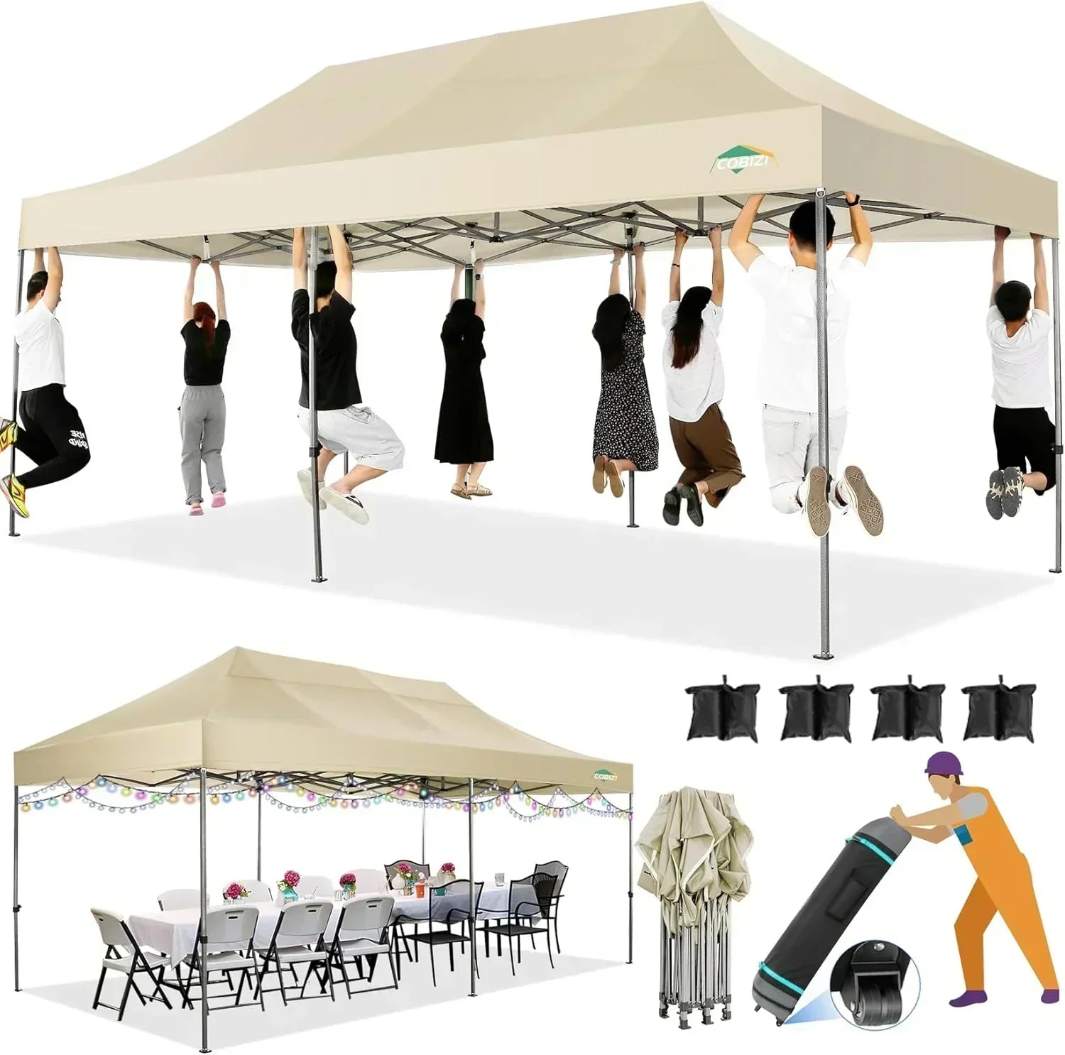 COBIZI 10x20 Heavy Duty Pop up Canopy Tent 6 sidewalls Commercial Canopy Wedding Party Tents wourant