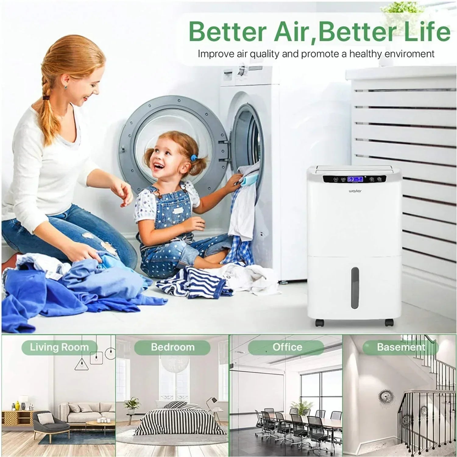 Waykar 2000 Sq Ft Dehumidifier for Home and Basements with Auto or Manual Drainage wourant