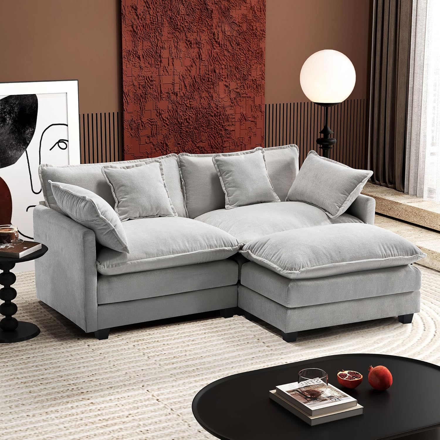 111.4 Inch L Shaped Modern Sofa Modular Cloud Sofa with Ottoman 4 Seater Chenille Deep Seat Sofa wourant