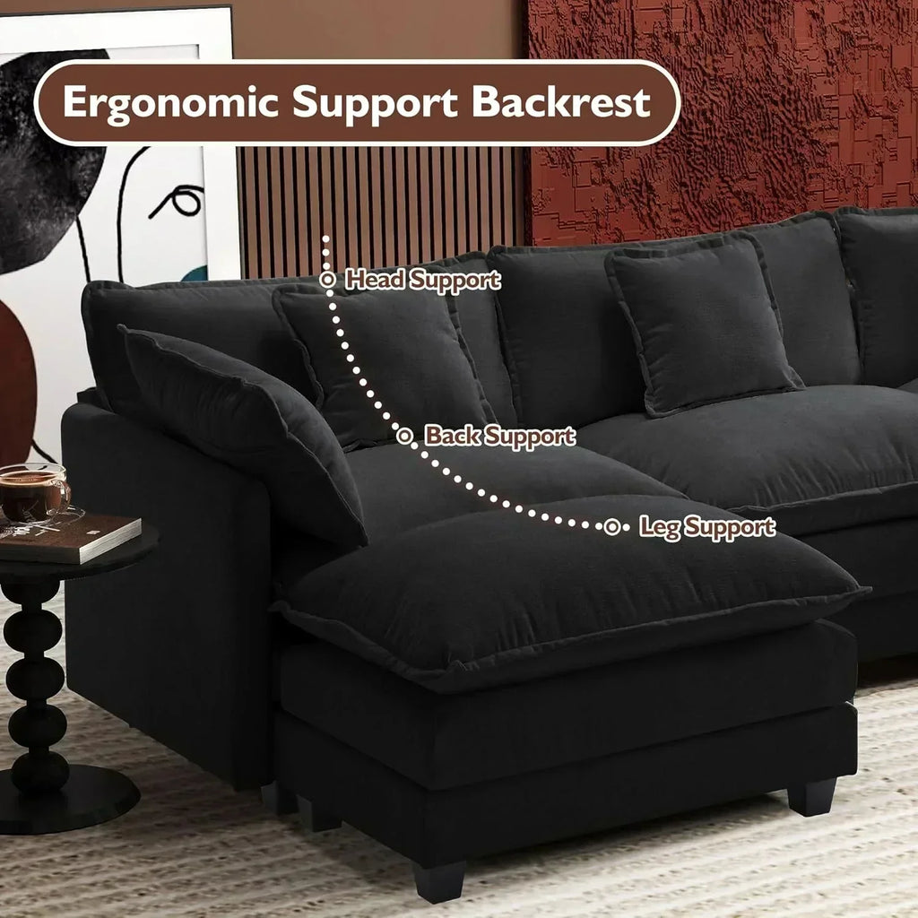 111.4 Inch L Shaped Modern Sofa Modular Cloud Sofa with Ottoman 4 Seater Chenille Deep Seat Sofa wourant