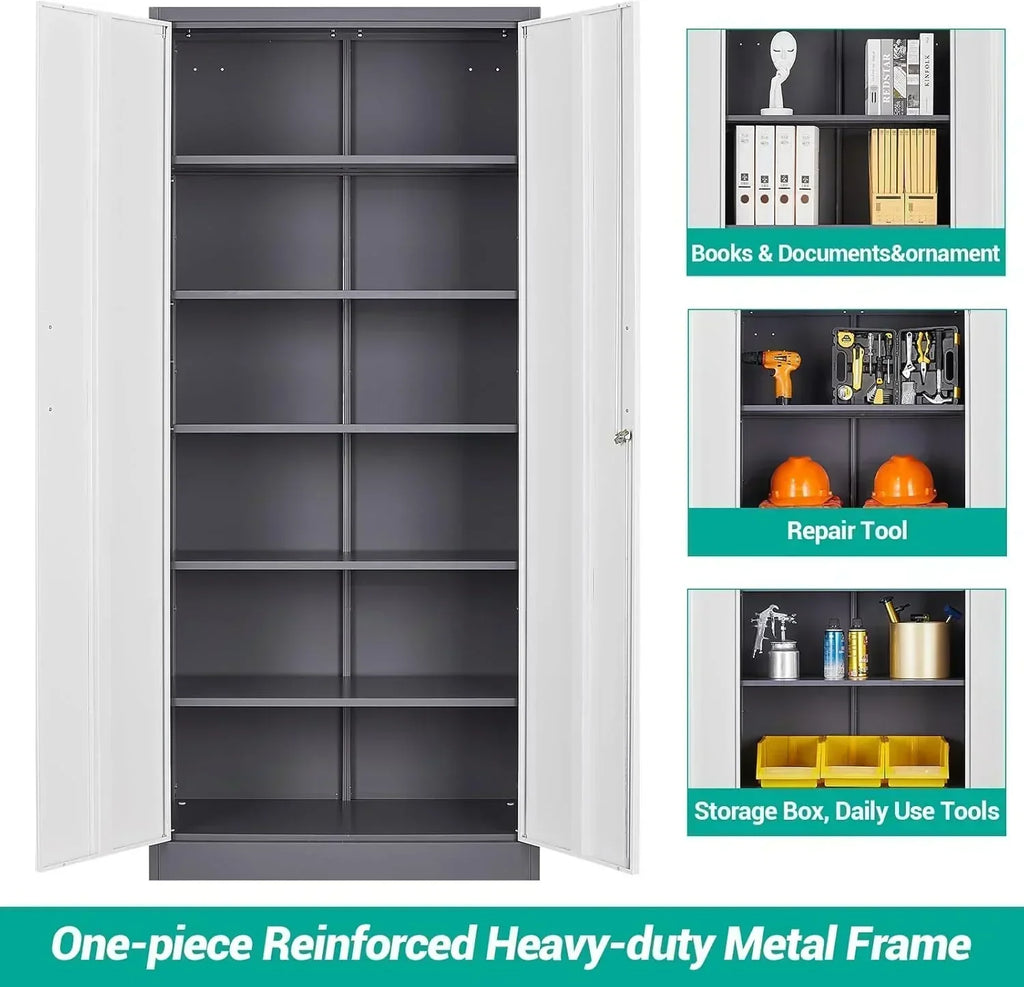 Metal Storage Cabinet with 2 Doors and 6 Shelves Black Metal Cabinet Garage Storage Cabinet wourant