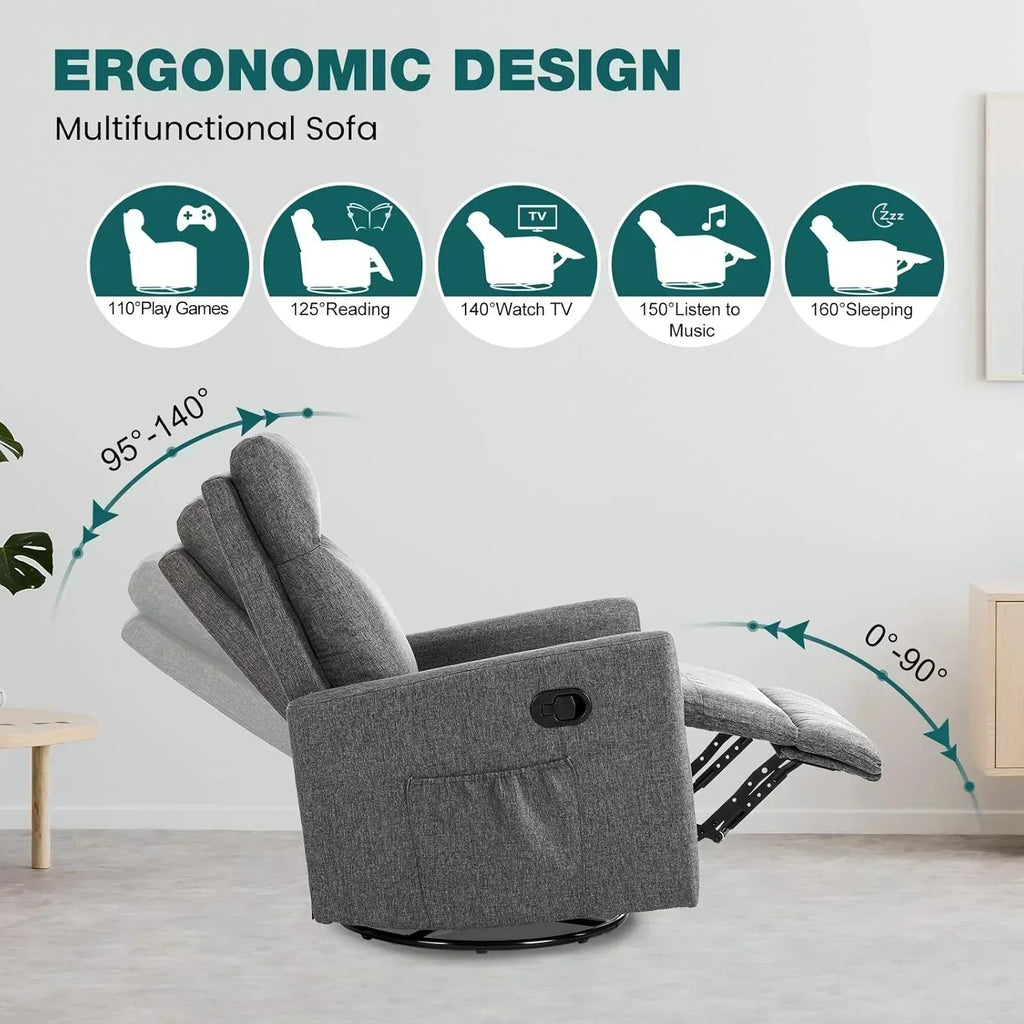 Swivel high-back rocking chair with footrest padded glider baby chair with comfortable deep seat wourant