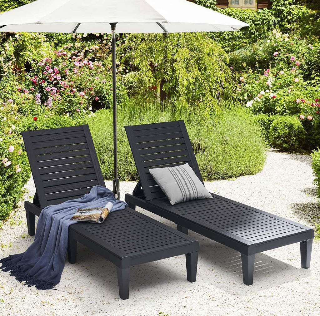 Patio Chairs Black Chaise Lounge Chair Outdoor 5-Position Adjustable Sun Tanning Chair wourant