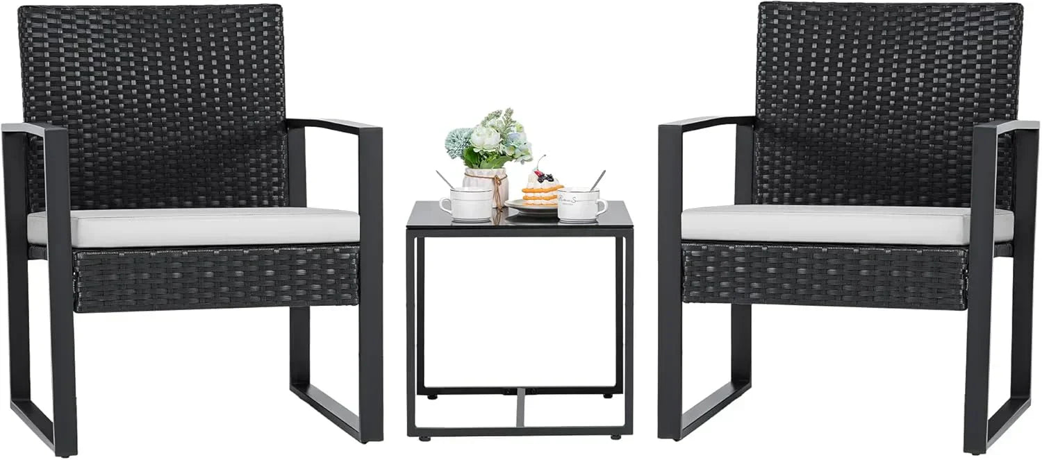 Flamaker 3 Pieces Patio Set Outdoor Wicker Furniture Sets Modern Rattan Chair Conversation Sets wourant