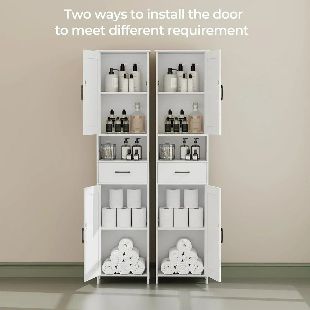 Homhedy 67" H Tall Bathroom Storage Cabinet with 2 Barn Doors and 1 Drawer Narrow Storage Unit wourant