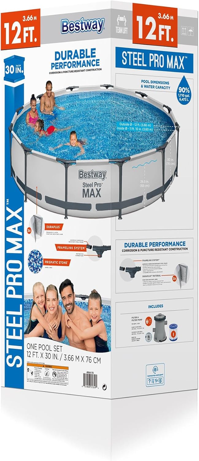 Steel Pro MAX 10 Foot x 30 Inch Round Metal Frame Above Ground Backyard Swimming Pool Set wourant