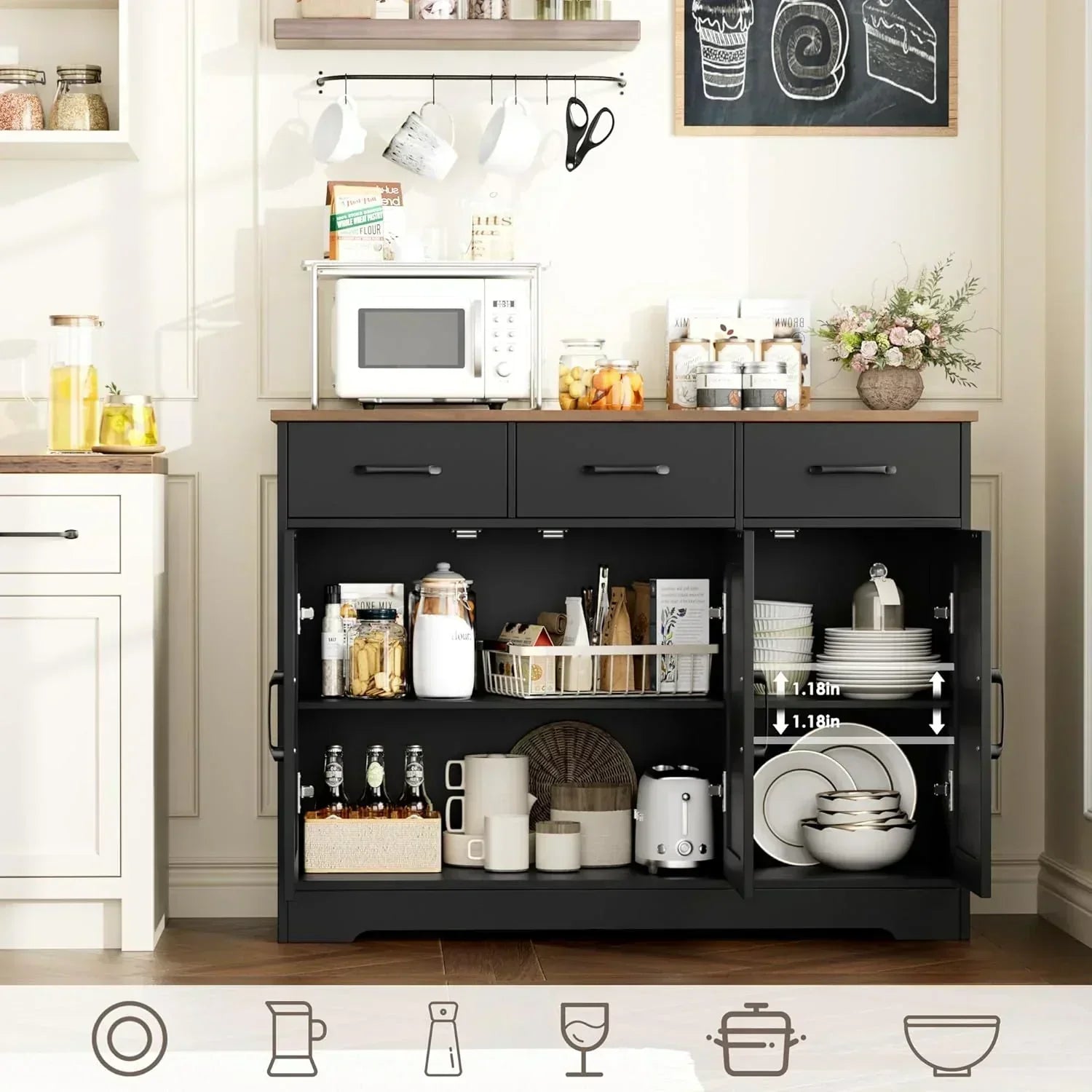 Modern farmhouse sideboard barn door buffet storage cabinet with drawers and shelves wourant