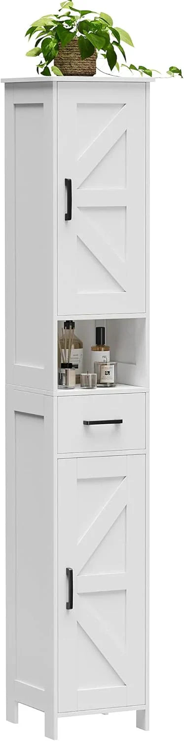 Homhedy 67" H Tall Bathroom Storage Cabinet with 2 Barn Doors and 1 Drawer Narrow Storage Unit wourant