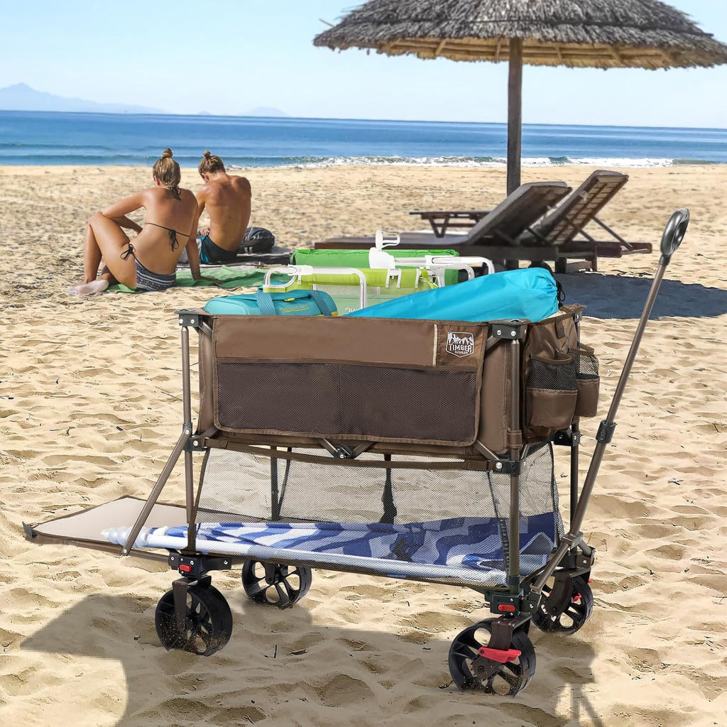 400L Large Capacity Folding Double Decker Cart with Brakes 54 Inch Extra Long Extended Cart wourant