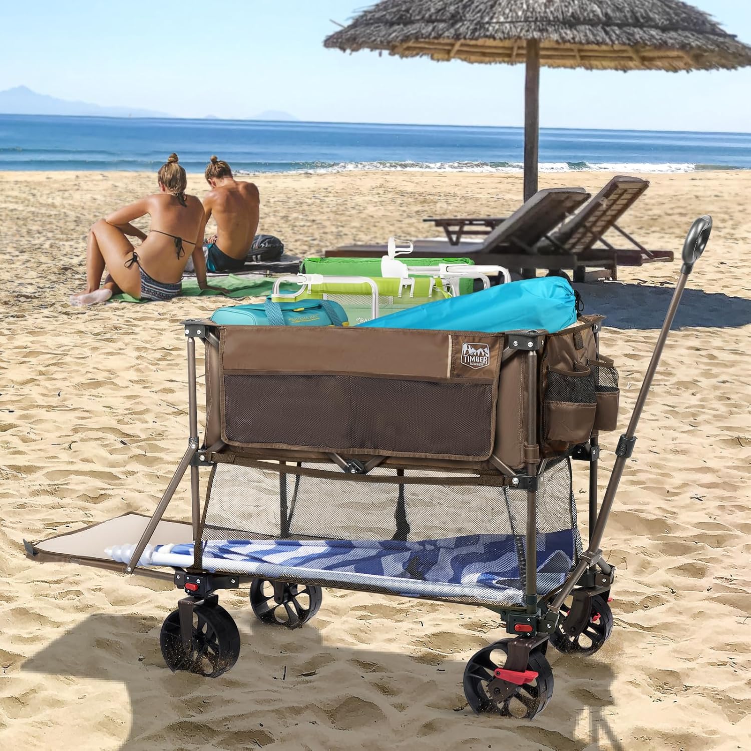400L Large Capacity Folding Double Decker Cart with Brakes 54 Inch Extra Long Extended Cart wourant