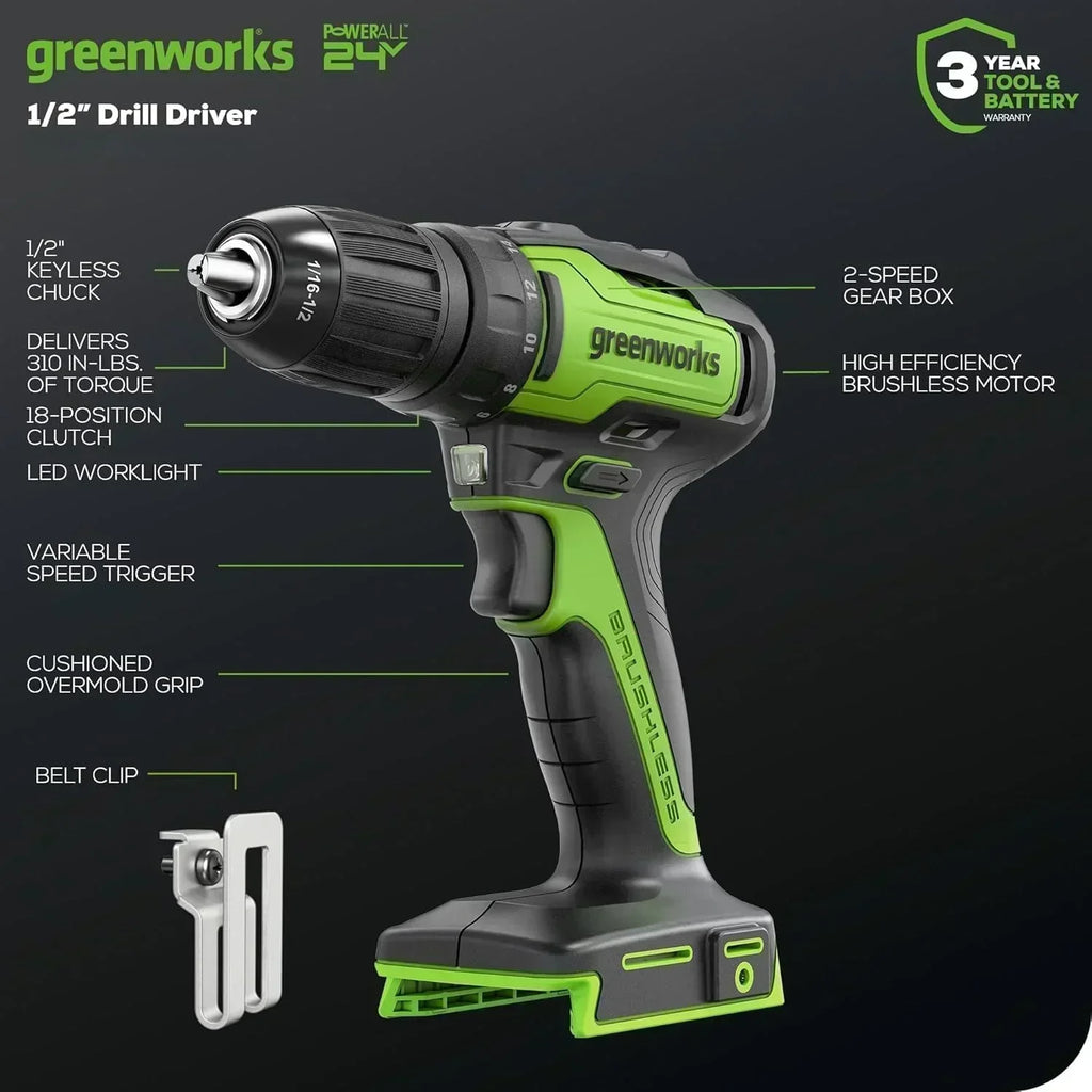 24V Brushless Cordless Drill Impact Driver Power Tool Combo Kit Included 1/2”Drill & 1/4”Hex wourant