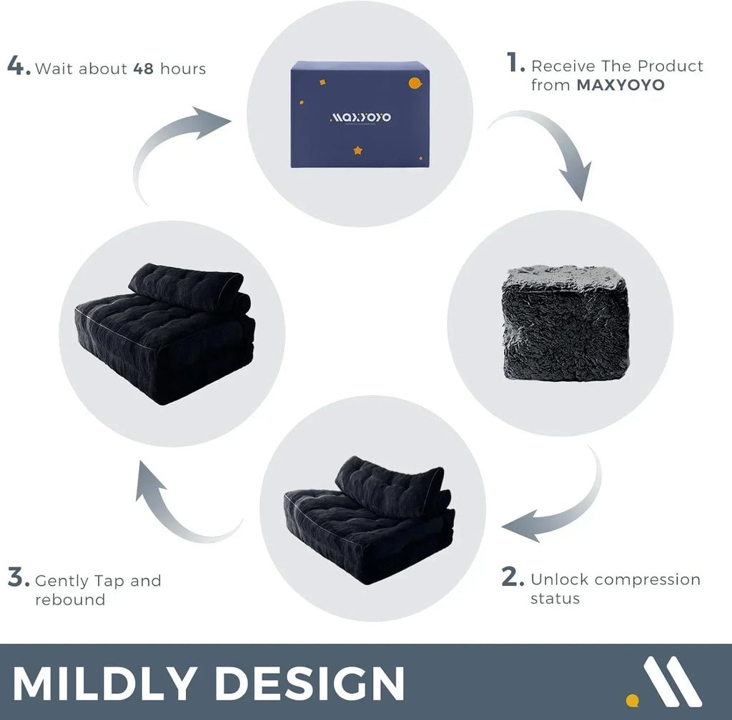 MAXYOYO Folding Sofa Bed Convertible Sleeper Chair with Pillow Foldable Mattress with Back Support wourant