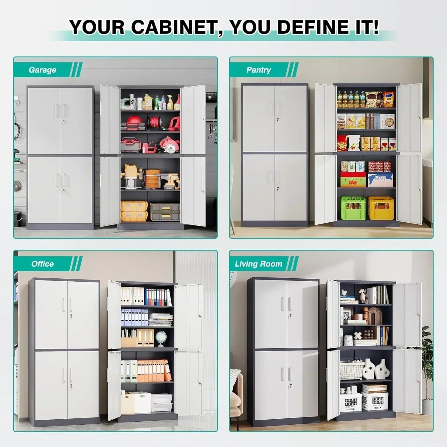 Metal Storage Cabinet with 2 Doors and 6 Shelves Black Metal Cabinet Garage Storage Cabinet wourant