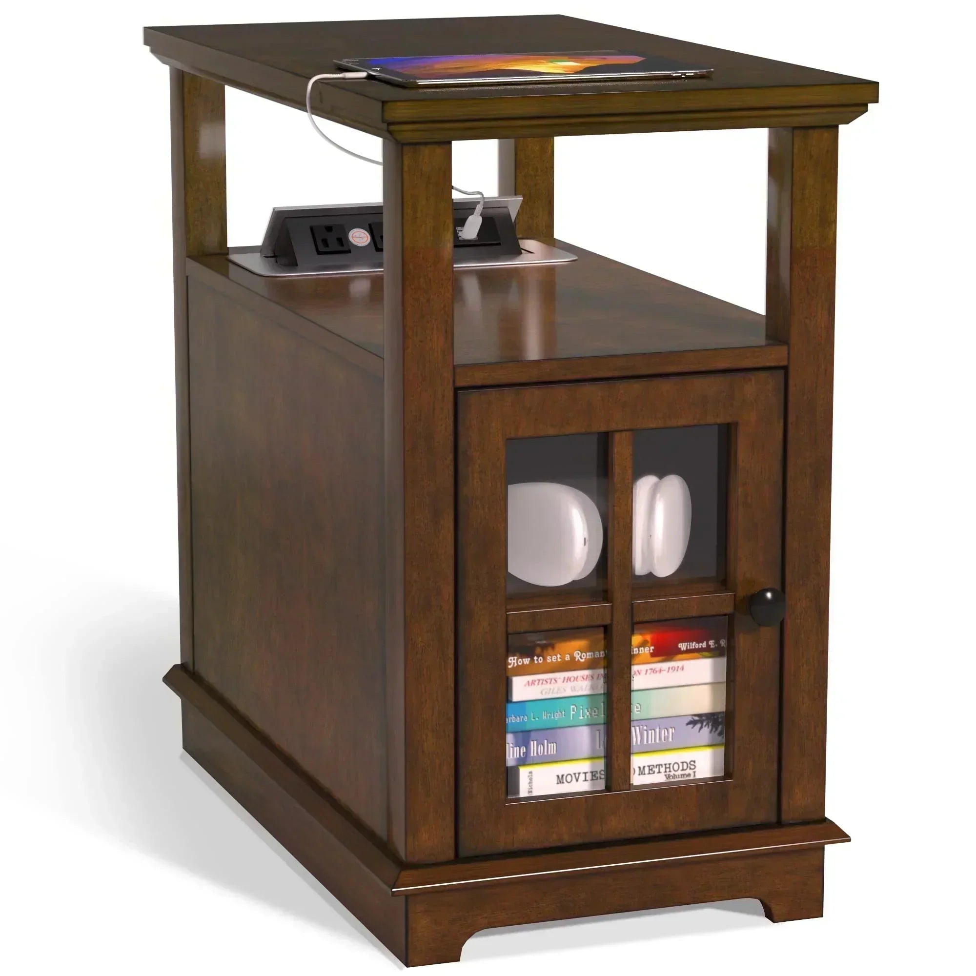End Table with Hidden Charging Station Side Table with Storage wourant