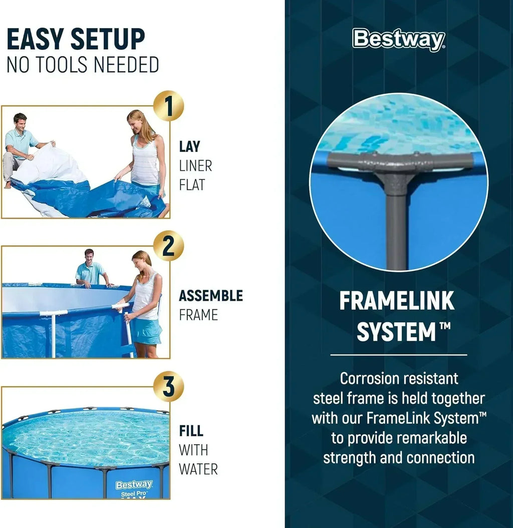 Steel Pro MAX 14 Foot x 48 Inch Round Metal Frame Above Ground Outdoor Swimming Pool Set wourant