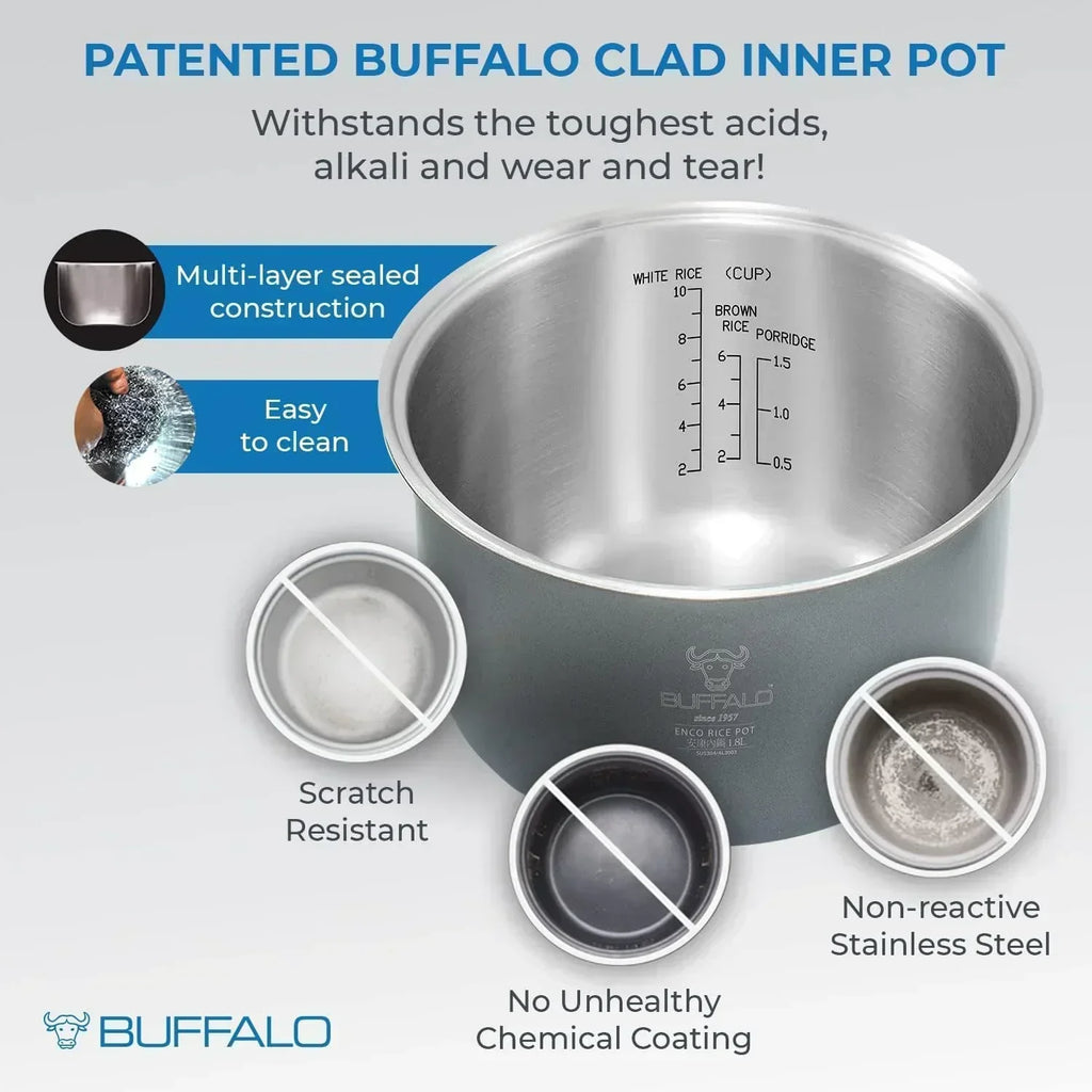 Buffalo Classic Rice Cooker with Composite Stainless Steel Inner Pot - Rice Cookers wourant
