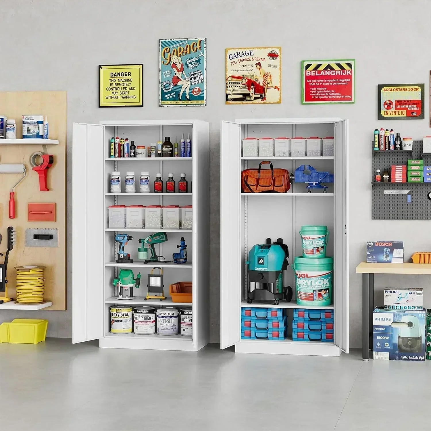 Metal Storage Cabinet with 2 Doors and 6 Shelves Black Metal Cabinet Garage Storage Cabinet wourant