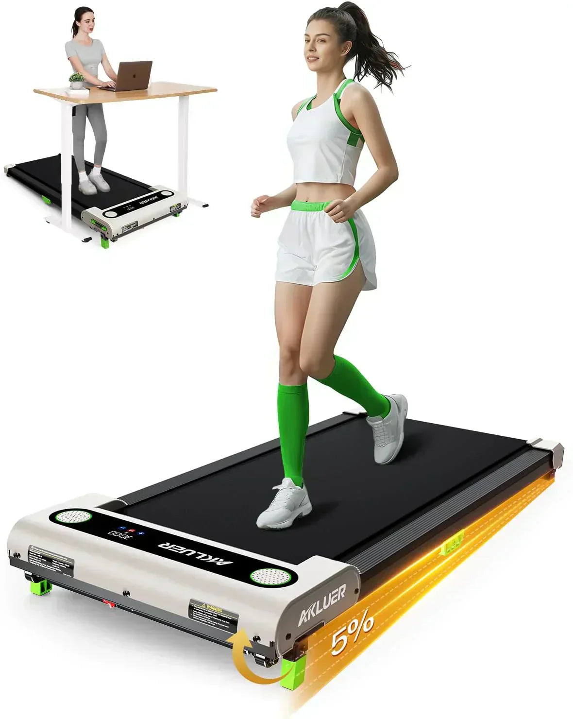 Akluer Inclined Home Treadmill 2.5 HP Small Under-Desk Treadmill Remote Control LED Display wourant