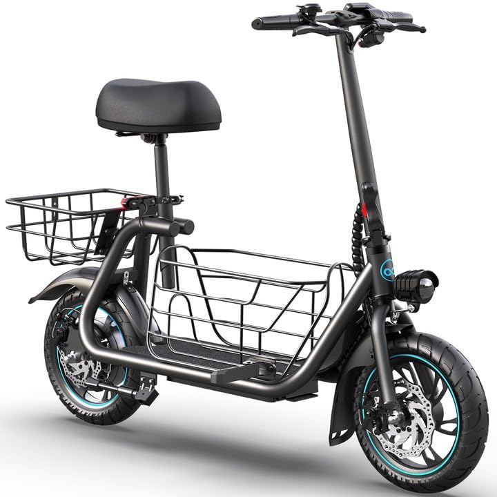 Gyroor Adult Electric Scooter with Large Center Basket 20 Mile Range Foldable and Seat wourant