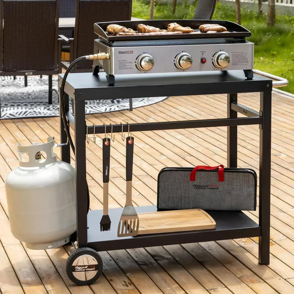 Royal Gourmet Dining Cart Table with Double-Shelf Movable Stainless Steel Flat Top Grill Cart wourant
