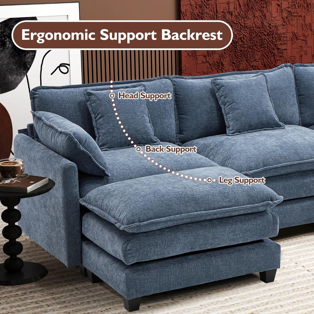 111.4 Inch L Shaped Modern Sofa Modular Cloud Sofa with Ottoman 4 Seater Chenille Deep Seat Sofa wourant