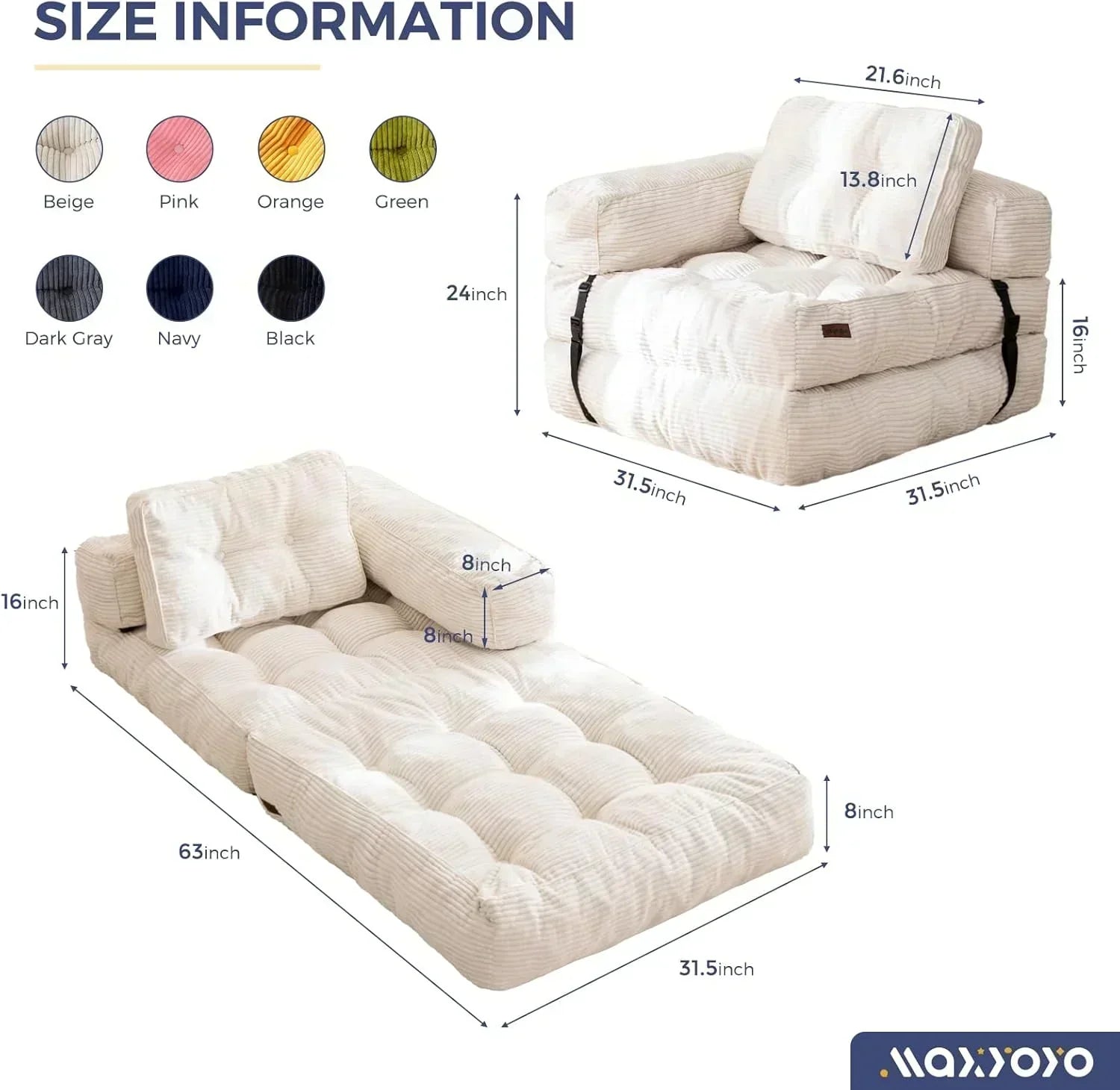 Folding Sofa Bed L-Shaped Convertible Sofa Bed with Armrests and Pillows wourant