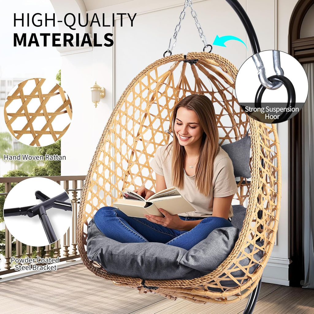Egg Chair with Stand Patio Wicker Hanging Chair Hammock Swing Chair 350LBS Capacity for Bedroom wourant