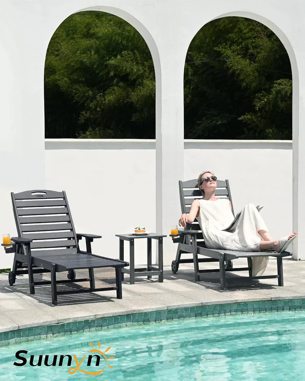 Lounge Chair Outdoor Chaise Lounge HDPE 6-Position Outdoor Chaise Lounge Patio Lounge Chair wourant