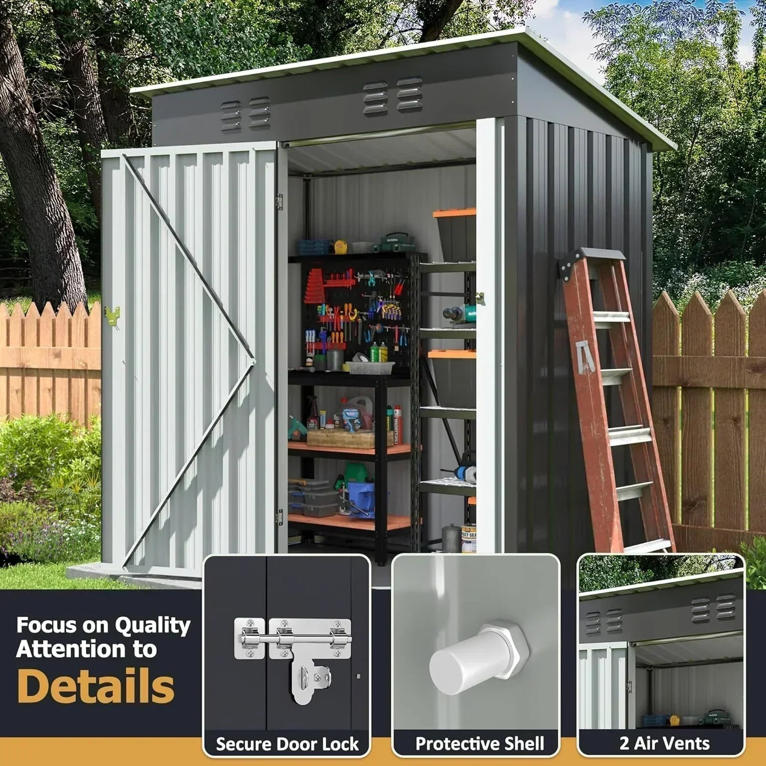 Polar Aurora 8 x 12 FT Outdoor Storage Shed Metal Garden Shed with Updated Frame Structure wourant