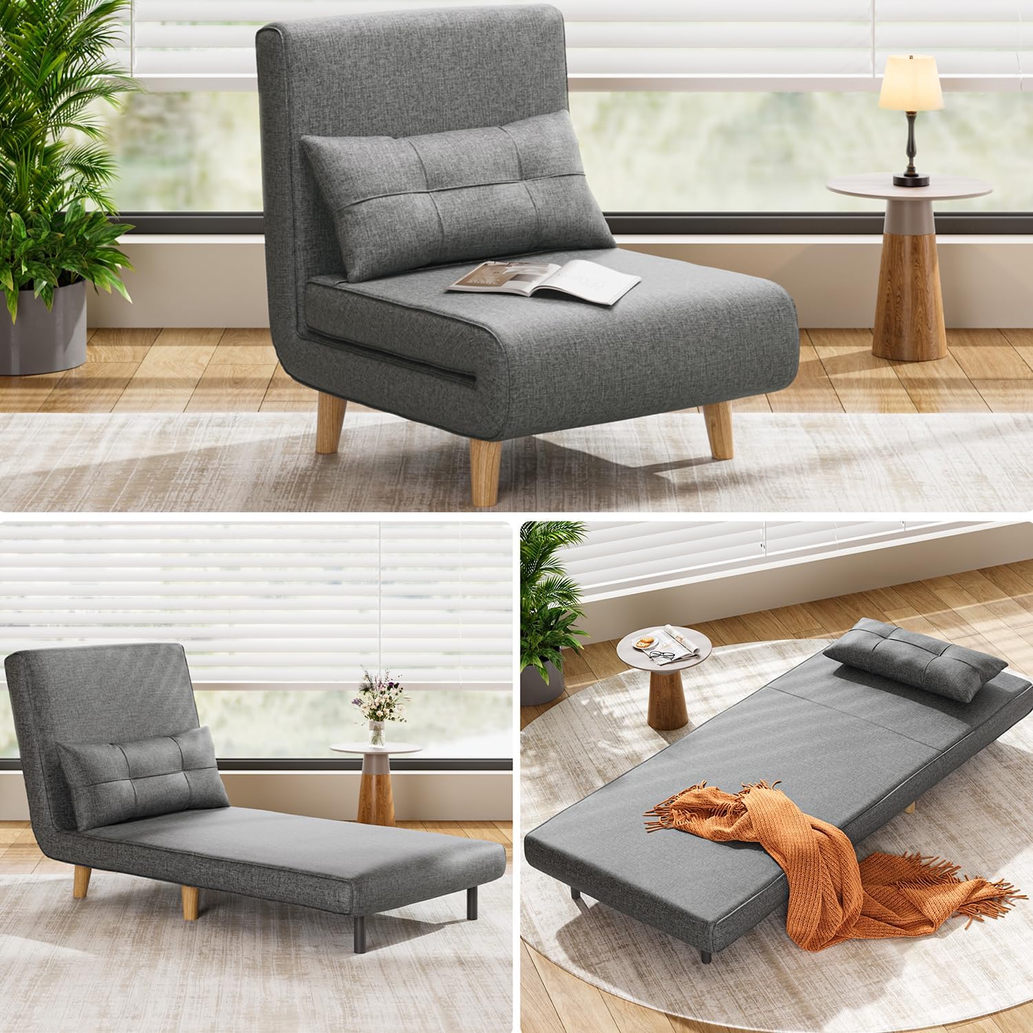3-in-1 sleeper chair bed convertible chair bed futon sofa with adjustable backrest wourant