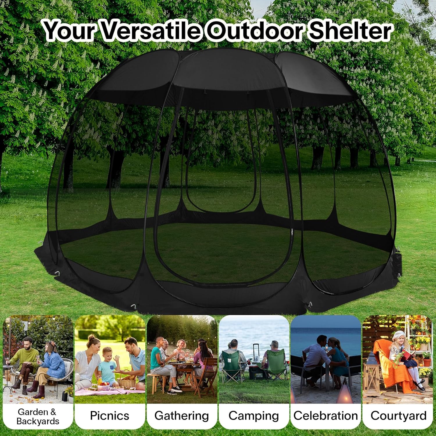 Screen gazebo sleeps 6-10-15 people Igloo-style canopy tent mosquito net on the sides Perfect wourant