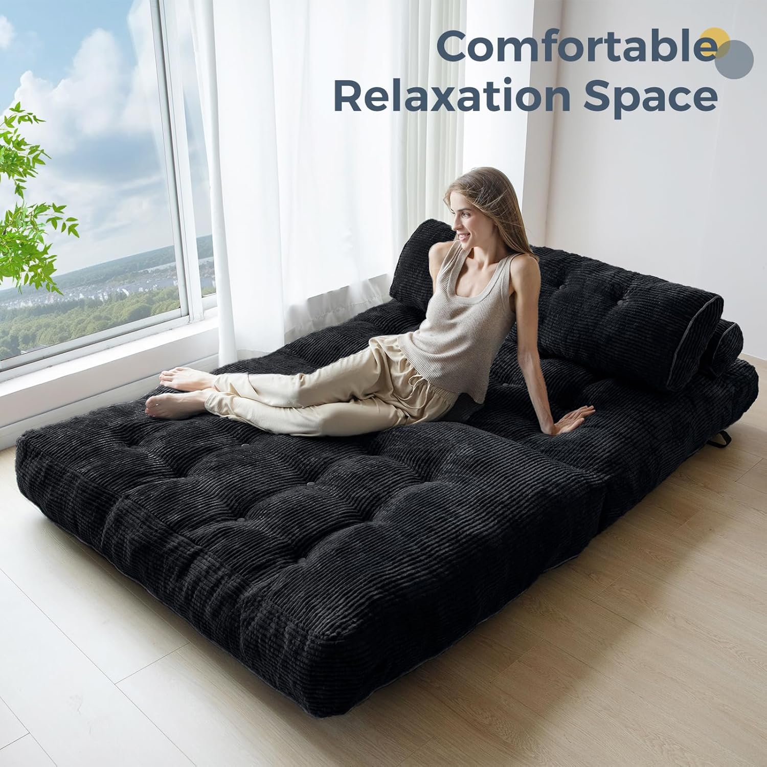 MAXYOYO Folding Sofa Bed Convertible Sleeper Chair with Pillow Foldable Mattress with Back Support wourant