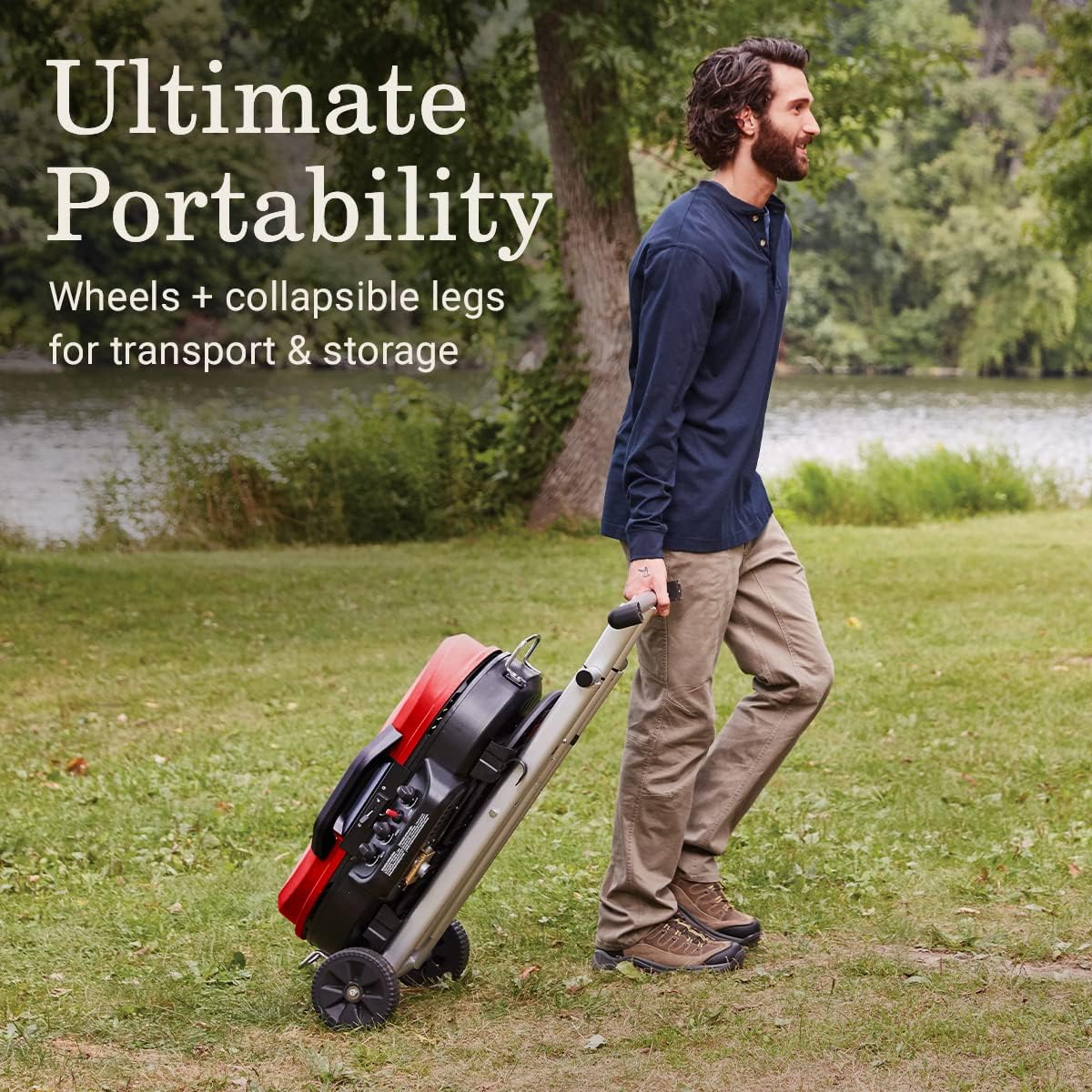 RoadTrip 285 Portable Stand-Up Propane Grill with 3 Adjustable Burners Instastart Ignition 20,000 BTUs wourant