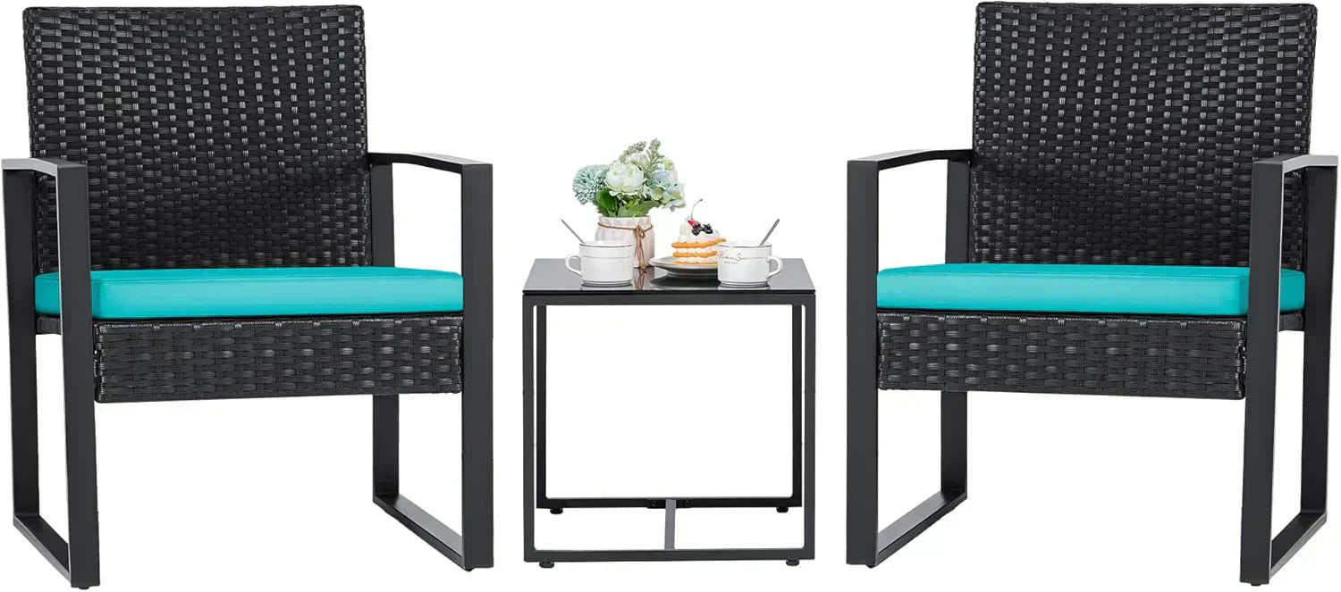 Flamaker 3 Pieces Patio Set Outdoor Wicker Furniture Sets Modern Rattan Chair Conversation Sets wourant