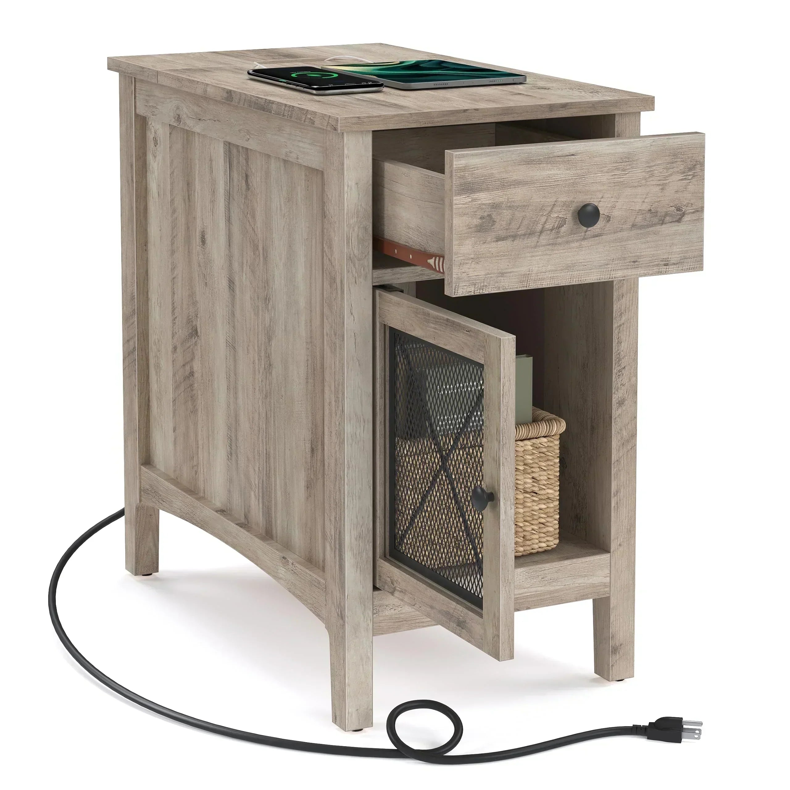 Side Table with Storage, End Table with USB Ports and Outlets Nightstand with Charging Station wourant