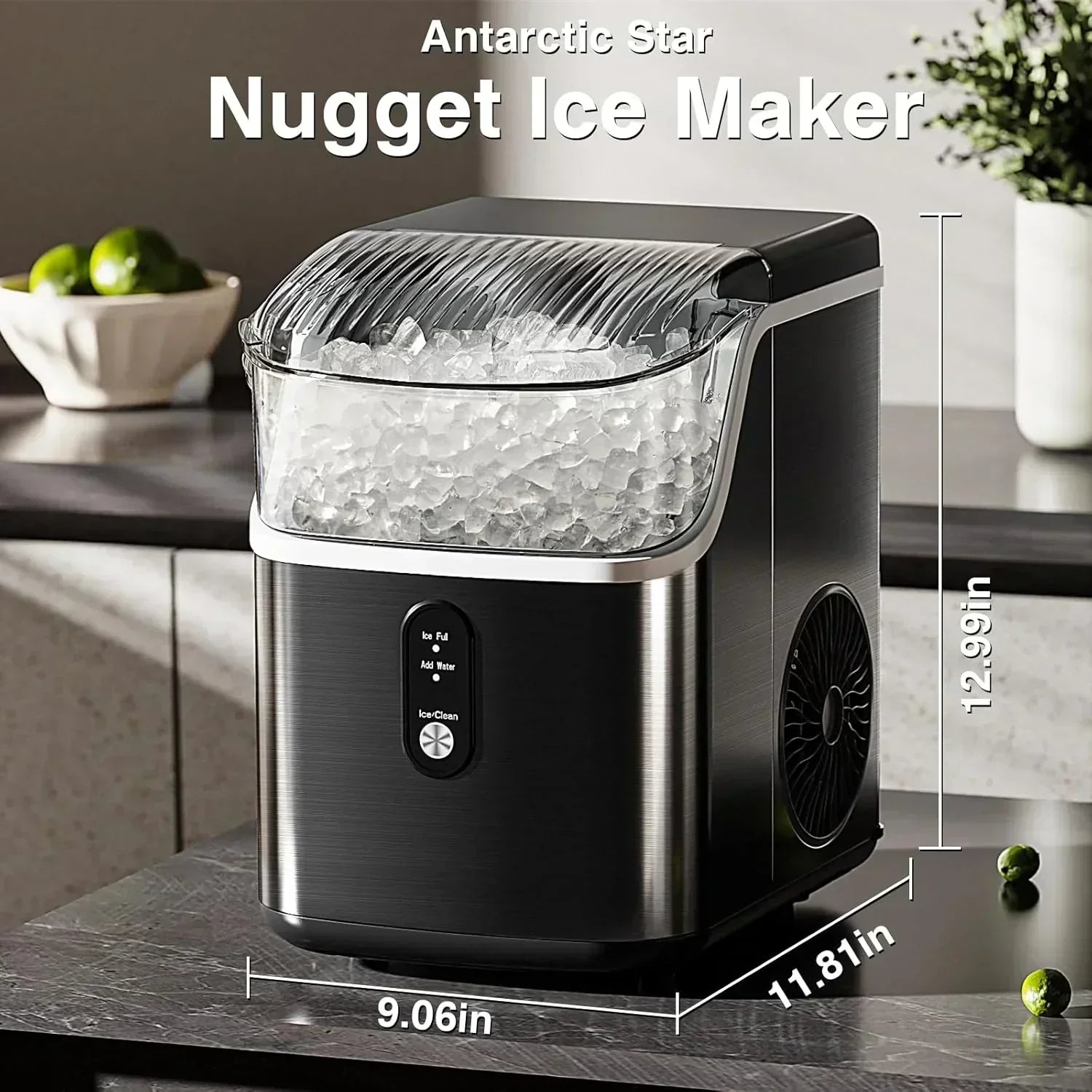 Nugget Ice Makers Countertop Pebble Ice Machine with Chewable Pellet Ice Self-Cleaning wourant
