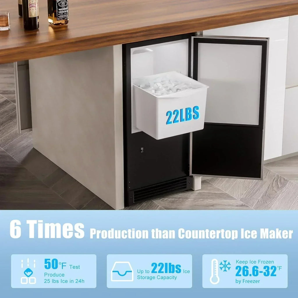 COTLIN 15" W Drainless Under Counter Ice Maker 22 LBS Storage Bin Free Standing wourant