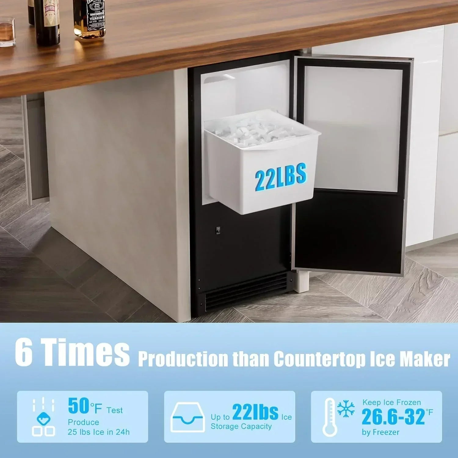 COTLIN 15" W Drainless Under Counter Ice Maker 22 LBS Storage Bin Free Standing wourant