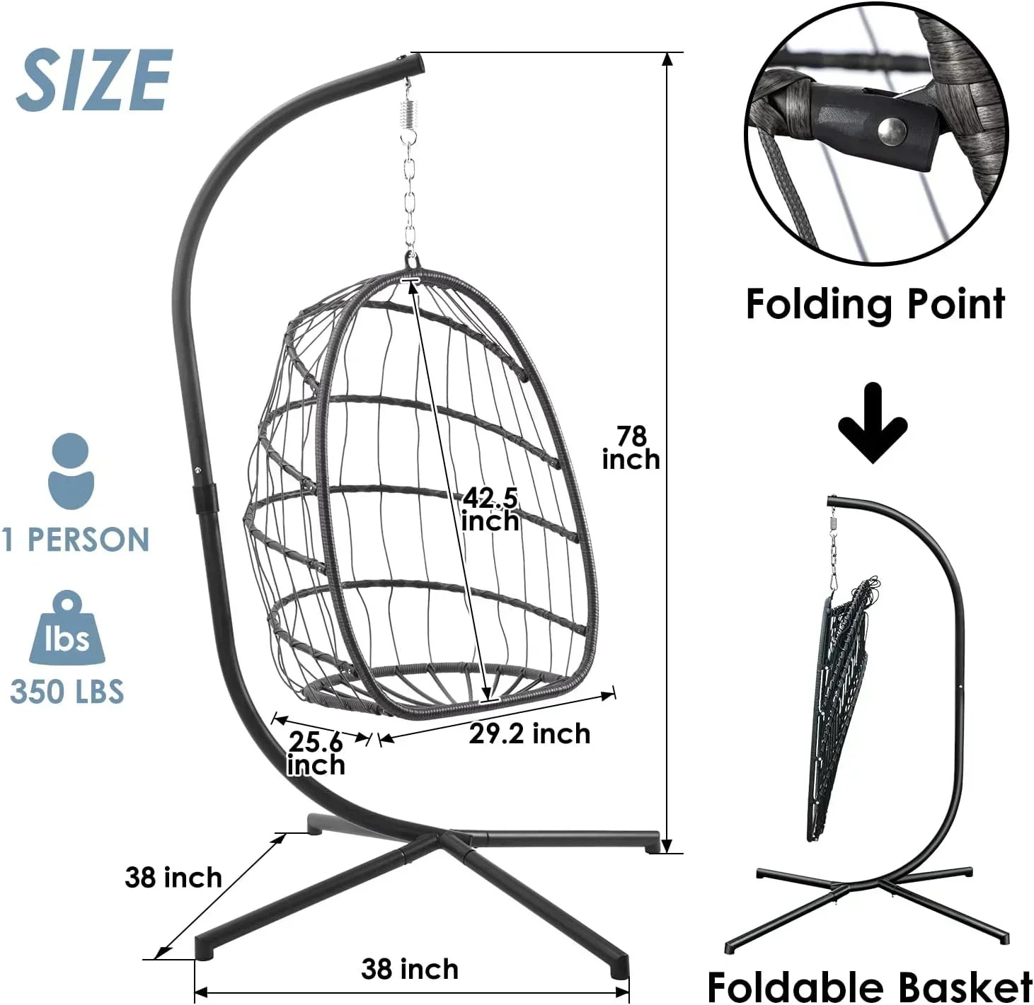 Yechen Indoor Outdoor Egg Hanging Chair Stand Patio Wicker Swing Egg Chair Swinging Chair wourant