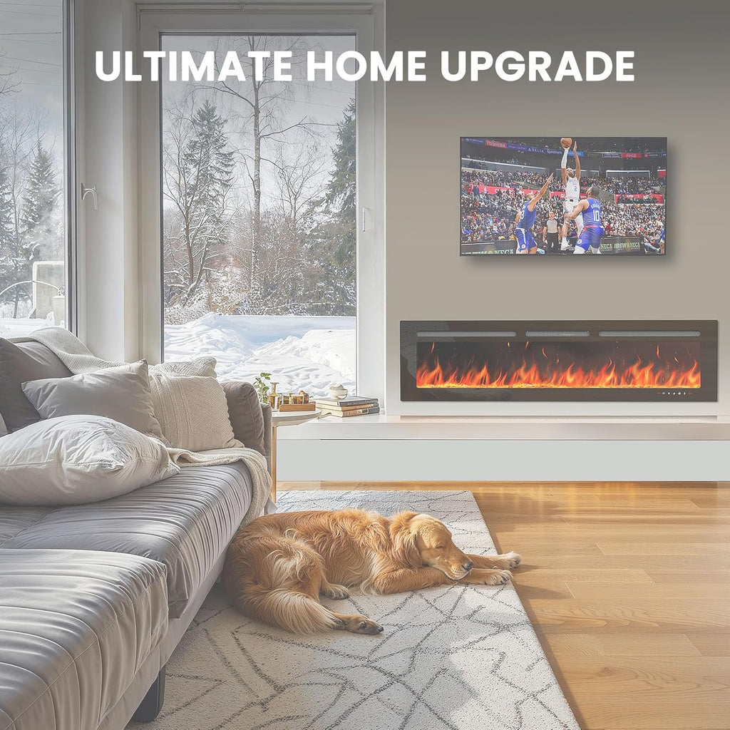 50" Smart Electric Fireplace 5300 BTU Heat Output Wall-Mount Built-In Electric Fireplace wourant